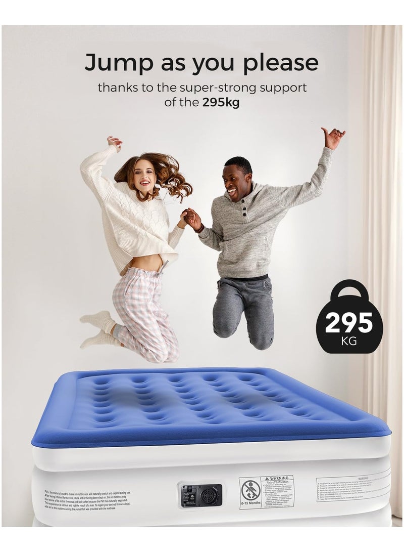 iDOO Inflatable Mattress with Inflation and Deflation Pump in Just 3 Minutes for Home Travel and Camping 203 x 152 x 46 cm Double Bed - Blue - Image 4