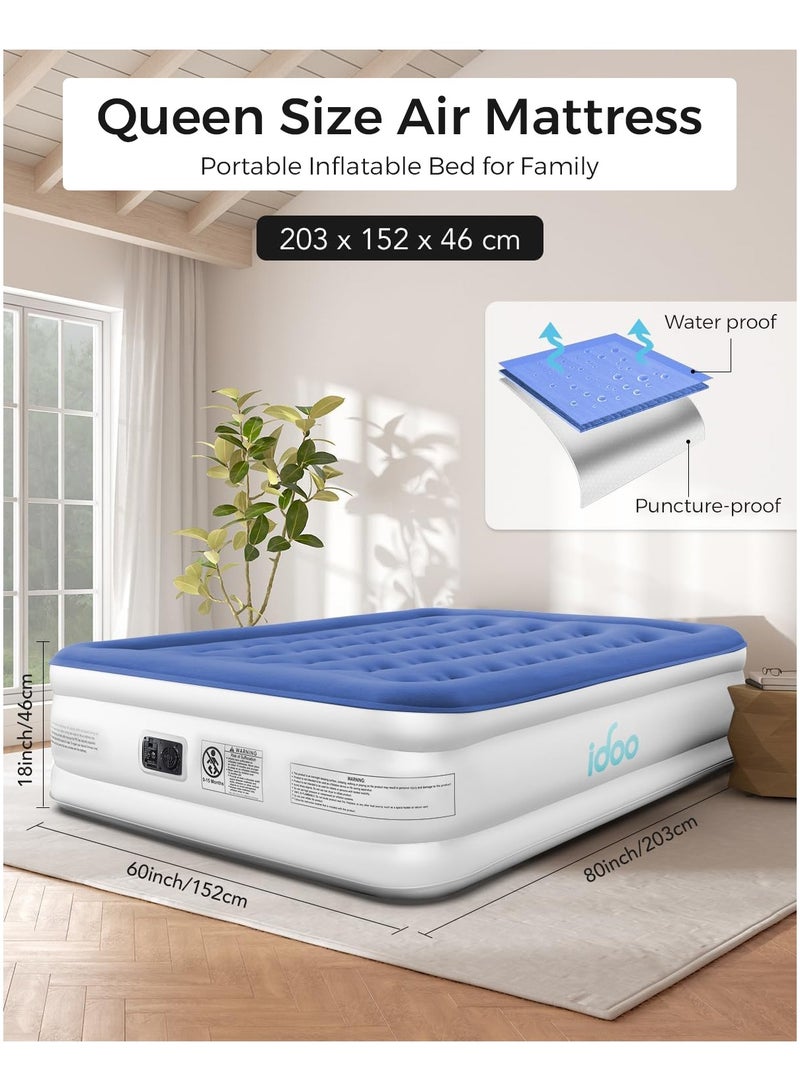 iDOO Inflatable Mattress with Inflation and Deflation Pump in Just 3 Minutes for Home Travel and Camping 203 x 152 x 46 cm Double Bed - Blue - Image 2