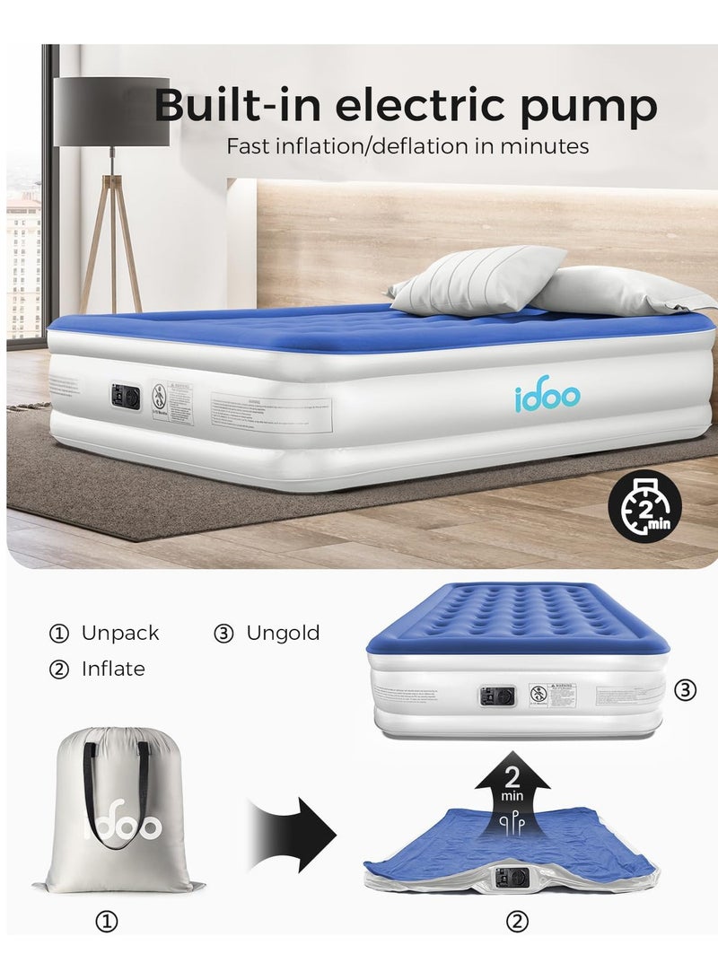 iDOO Inflatable Mattress with Inflation and Deflation Pump in Just 3 Minutes for Home Travel and Camping 203 x 152 x 46 cm Double Bed - Blue - Image 3