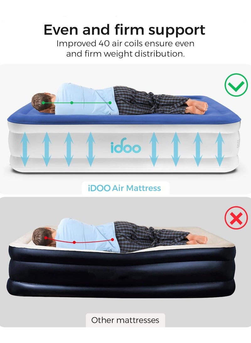 iDOO Inflatable Mattress with Inflation and Deflation Pump in Just 3 Minutes for Home Travel and Camping 203 x 152 x 46 cm Double Bed - Blue - Image 5