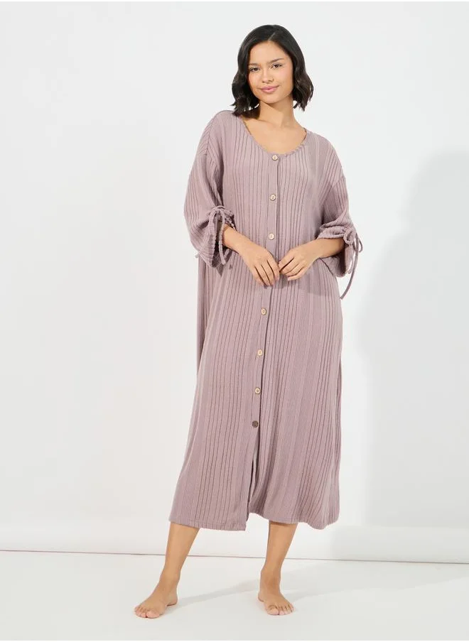 Styli Rib Button Through Ruched Tie Detail Nightdress