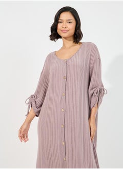 Styli Rib Button Through Ruched Tie Detail Nightdress  - Image 2