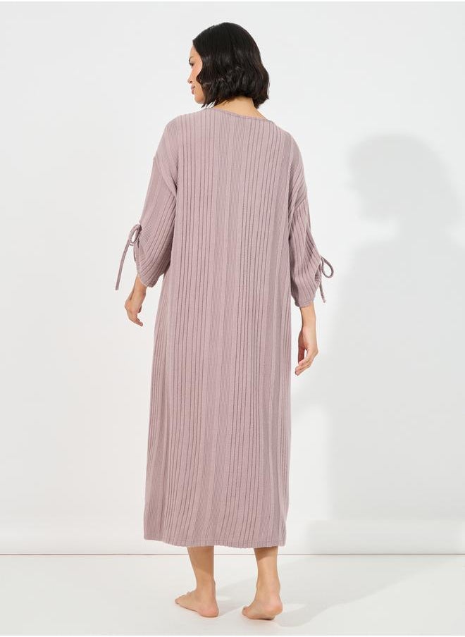 Styli Rib Button Through Ruched Tie Detail Nightdress  - Image 5