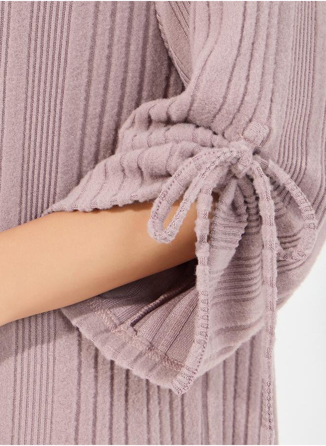 Styli Rib Button Through Ruched Tie Detail Nightdress  - Image 4