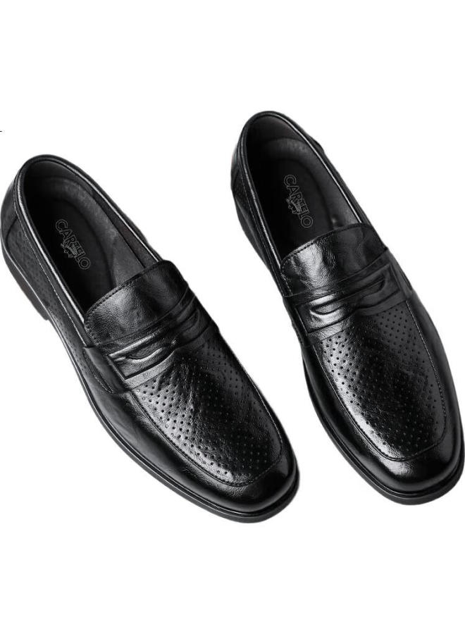 CARTELO Men'S Leather Shoes Summer Breathable Business Casual Loafers Hollow Out Shoes Men'S 9934 Black Size 42 - Image 2