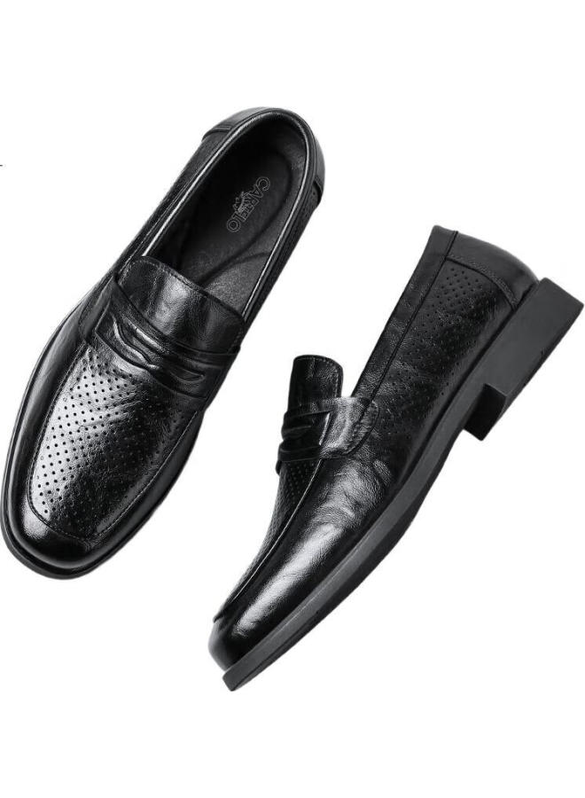 CARTELO Men'S Leather Shoes Summer Breathable Business Casual Loafers Hollow Out Shoes Men'S 9934 Black Size 42 - Image 1