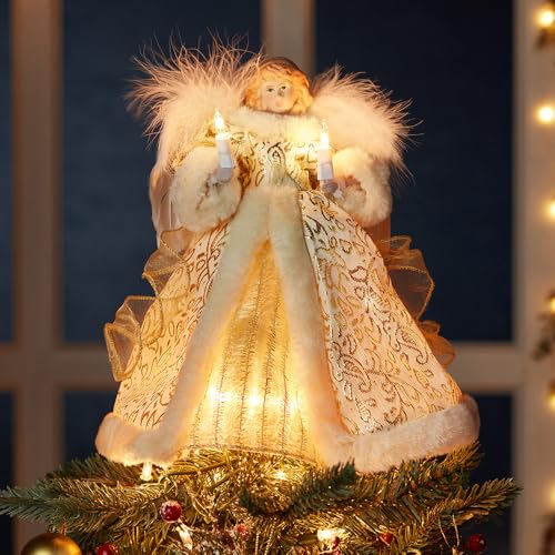 Kurt S. Adler Kurt Adler UL 10-Light Angel Treetop Figurine, 10-Inch, Ivory and Gold - Image 2