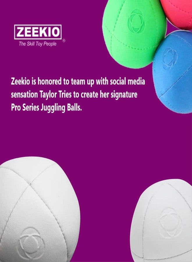 Zeekio Taylor Tries Signature Pro Series Juggling Balls- Professional 8 Panel Ball with Drawstring Carry Bag - 110 Grams, 67mm - Set of 3 (White) - Image 3