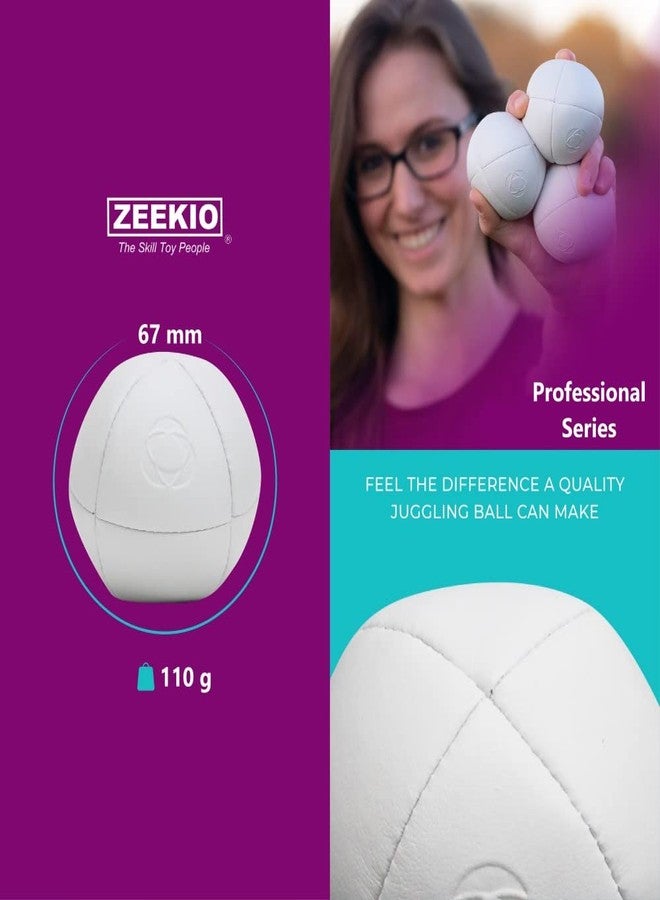 Zeekio Taylor Tries Signature Pro Series Juggling Balls- Professional 8 Panel Ball with Drawstring Carry Bag - 110 Grams, 67mm - Set of 3 (White) - Image 2