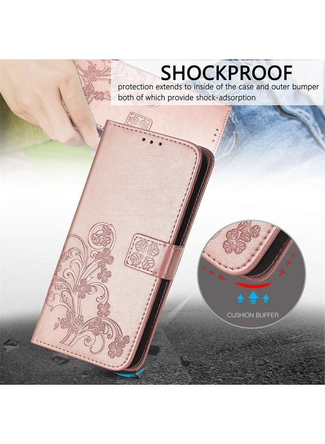HuHa For Sony Xperia Ace II Four-leaf Clasp Embossed Buckle Mobile Phone Protection Leather Case with Lanyard & Card Slot & Wallet & Bracket Function(Rose Gold)  - Image 4