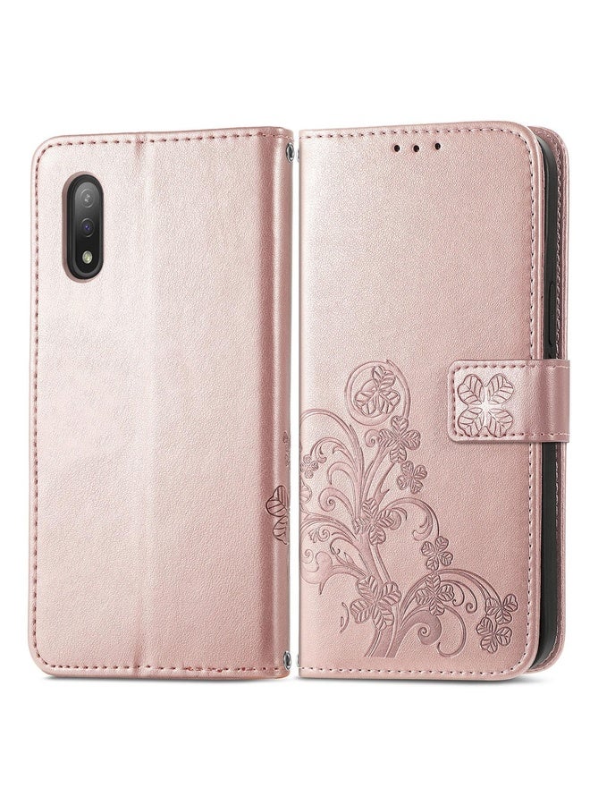 HuHa For Sony Xperia Ace II Four-leaf Clasp Embossed Buckle Mobile Phone Protection Leather Case with Lanyard & Card Slot & Wallet & Bracket Function(Rose Gold)  - Image 2