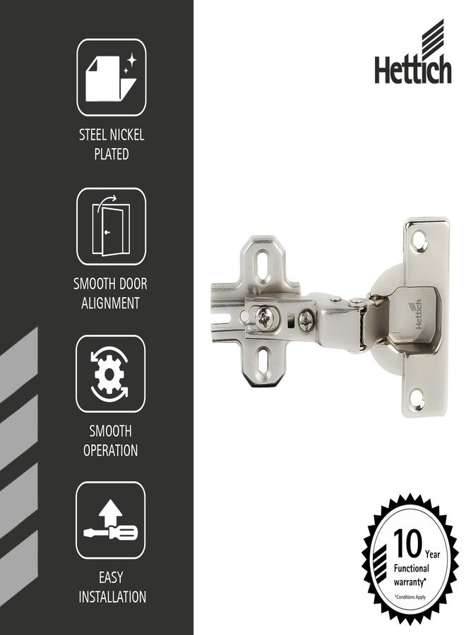 Hettich Slide On Hinge 16K with Mounting Plate Cabinet Hinges | Soft Close | Cabinet Hinges | 4 Hole Inset Door Application | Nickel Plated Finish | 95° Opening | 14-25mm Thick Panel - Image 3