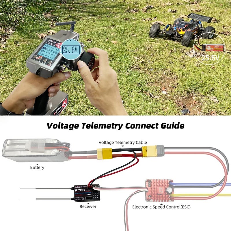 Radiolink RC6GS V3 7 Channels RC Transmitter and Waterproof Gyro Receiver R7FG, 30 Models Storage 2.4Ghz Voltage Telemetry Surface Remote Radio Controller for RC Crawler, Drifting, Car and Boat - Image 3