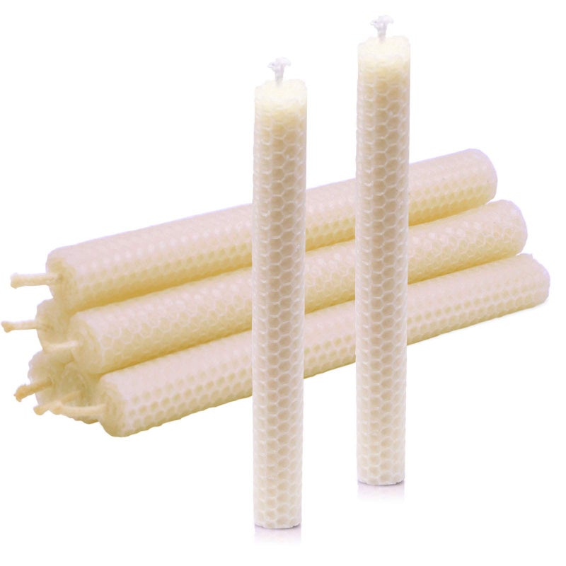 DEYBBY Natural Beeswax Taper Candles8inch Dripless and Smokeless White Bee Wax4Hour Burn Time Flat Top Pack of 6