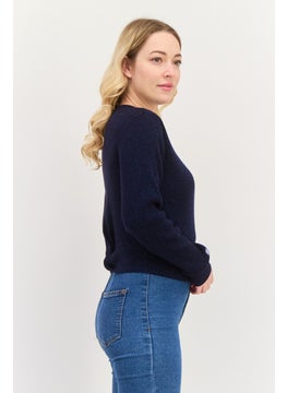 ESPRIT Women Round Neck Ribbed Sweater, Navy  - Image 2