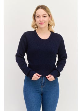 ESPRIT Women Round Neck Ribbed Sweater, Navy  - Image 1