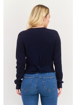 ESPRIT Women Round Neck Ribbed Sweater, Navy  - Image 3