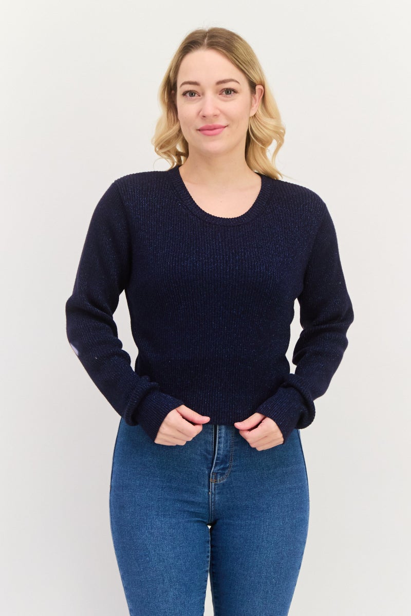 ESPRIT Women Round Neck Ribbed Sweater, Navy - Image 1
