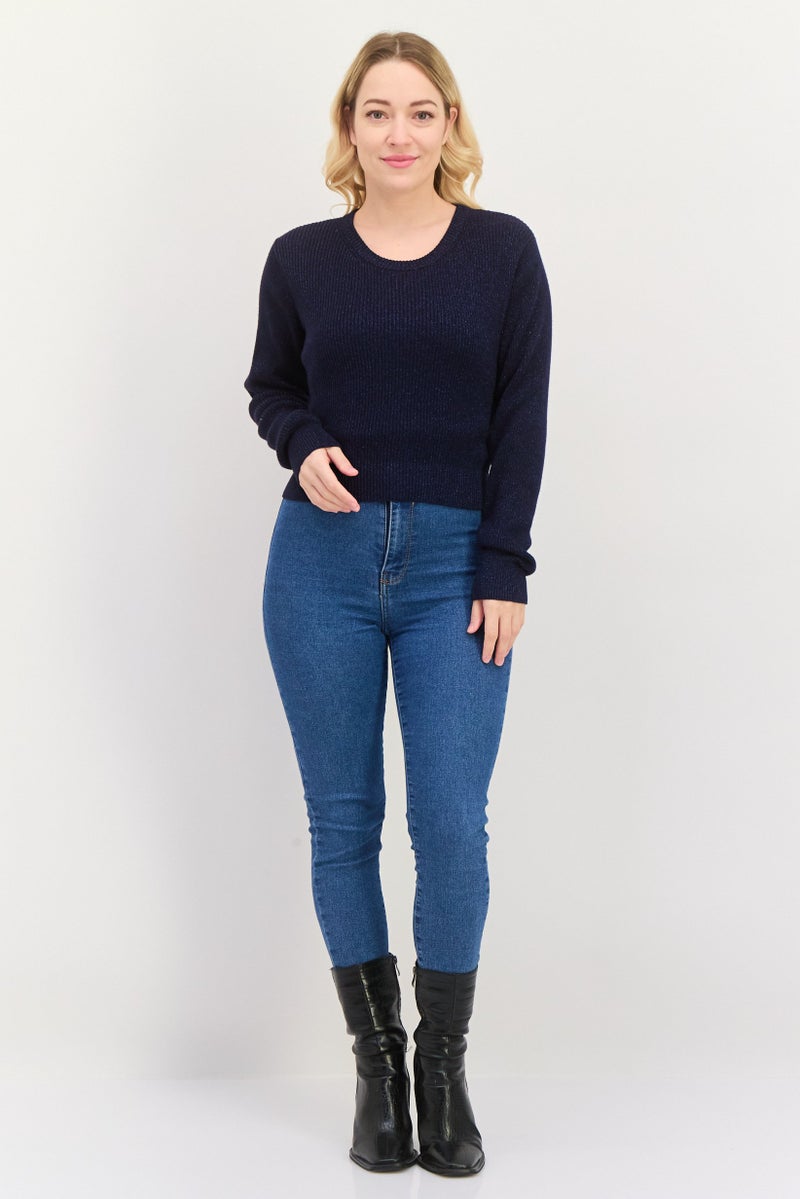 ESPRIT Women Round Neck Ribbed Sweater, Navy - Image 4