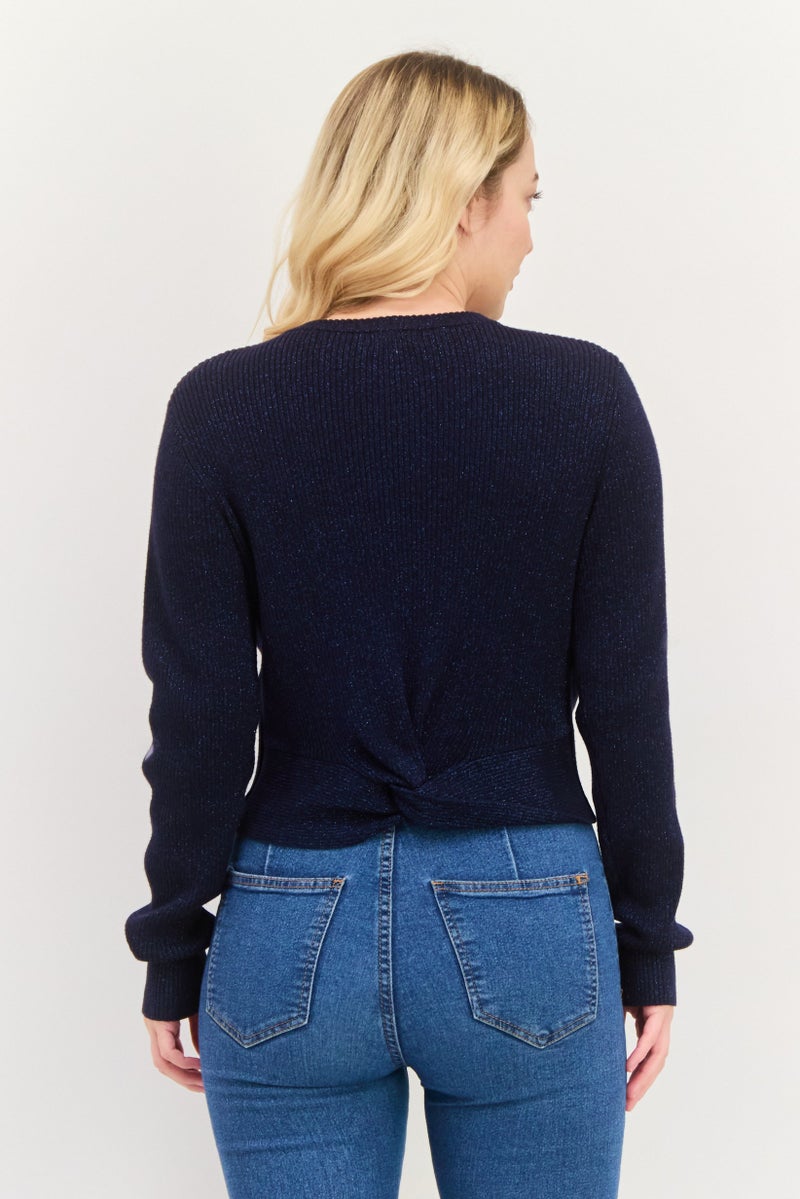 ESPRIT Women Round Neck Ribbed Sweater, Navy - Image 3