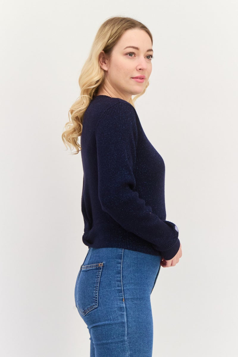 ESPRIT سويت شيرت نسائي بياقة دائرية مضلعة، Navy - Image 2