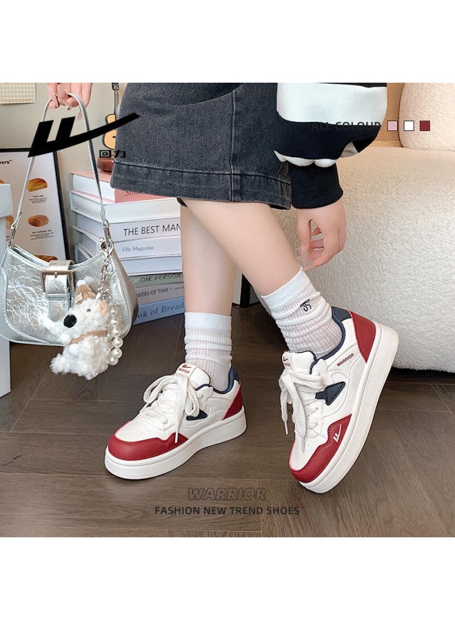 Pull Back Huili Women's Thick-soled Trendy Creative Shoes, Versatile Casual White Sneakers For Autumn And Winter, Student Sports Skateboard Shoes, Red And Blue, Size 39 - Image 2