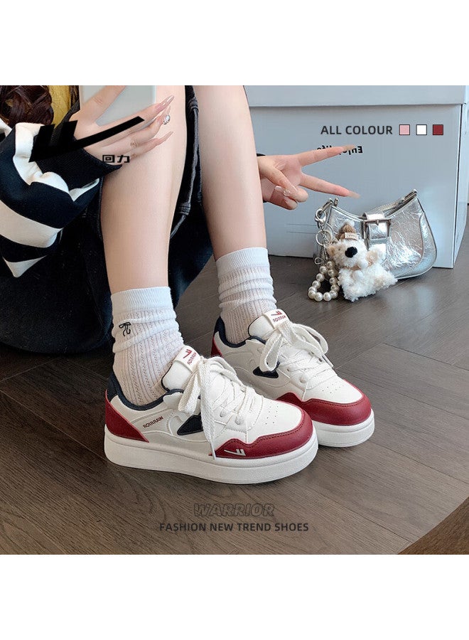 Pull Back Huili Women's Thick-soled Trendy Creative Shoes, Versatile Casual White Sneakers For Autumn And Winter, Student Sports Skateboard Shoes, Red And Blue, Size 39 - Image 1
