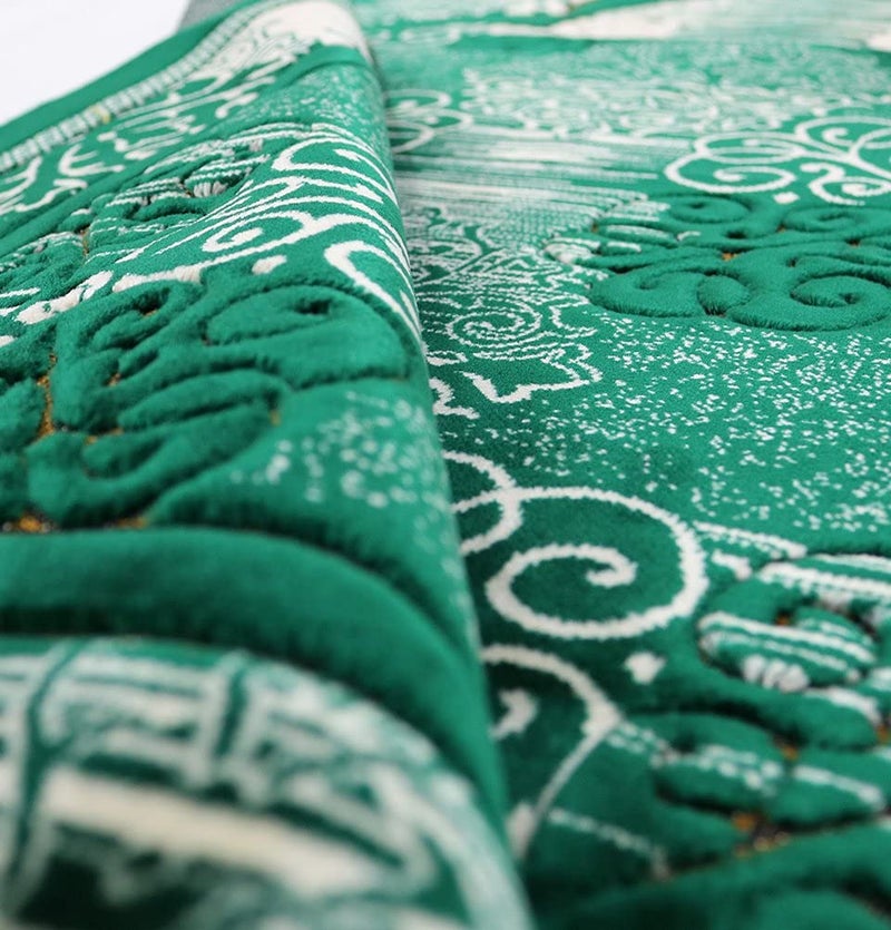 Modefa Prayer Mat | Turkish Velvet Muslim Prayer Rug Muslim Prayer Mat Islam | Soft Beautiful Prayer Rug Janamaz Sajjadah with Car Hanger | Classic Elegant Swirl (Green) - Image 2