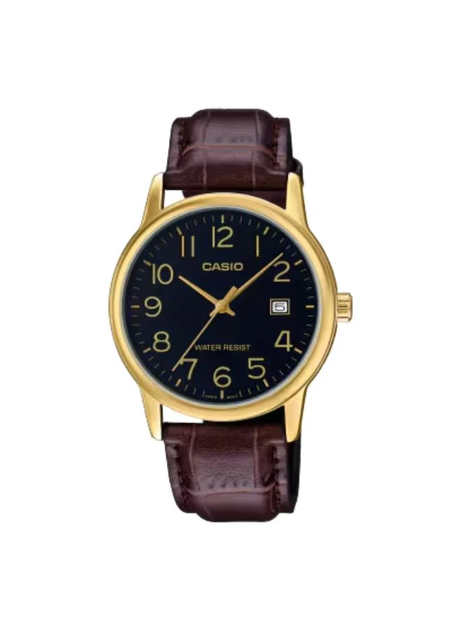 CASIO Men's Analog Display Watch With Brown Leather Strap - MTP-V002GL-1B