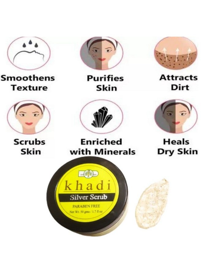 Khadi Rishikesh Ayurvedic Facial Silver Face Scrub For Tan Removal-acne pimples-Skin Whitening-Reduces Spots -Daily Scrub For Face- Blackhead Removal -Men Women -50x2=COMBO SKIN CARE-WITH TOWEL RUMAAL FREE - Image 3