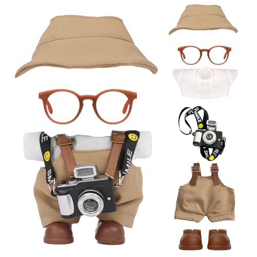 VVQUI 17cm Doll Clothes Set Hat Overalls Shirt Shoes Glasses Camera Set for 17cm Accessories Suit Stylish Dolls Clothes Accessories Cute Clothes for Dress up Unique Style Khaki - Image 1