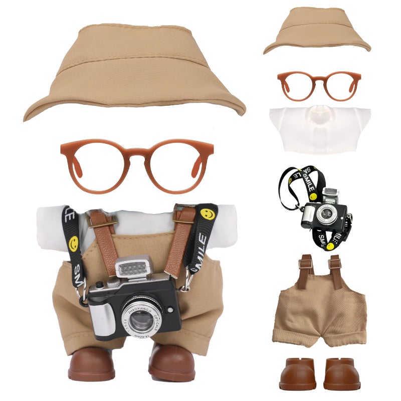 VVQUI 17cm Doll Clothes Set Hat Overalls Shirt Shoes Glasses Camera Set for 17cm Accessories Suit Stylish Dolls Clothes Accessories Cute Clothes for Dress up Unique Style Khaki - Image 3