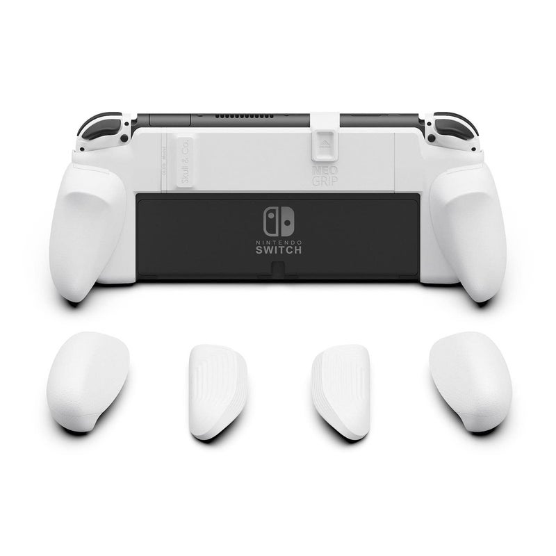 Skull & Co. NeoGrip: An Ergonomic Grip Hard Shell with Replaceable Grips [to fit All Hands Sizes] for Nintendo Switch OLED and Regular Model [No Carrying Case] - White - Image 1