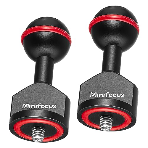 MINIFOCUS 2Pcs 1'' Ball Adapter to 1/4"-20 Screw, Universal Ball Joint Bracket with 1/4" Screw Base Adapter for Underwater Camera Arm Tray Diving Photography System - Image 1