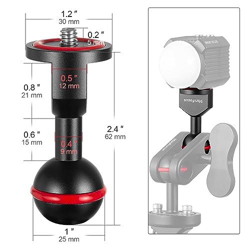 MINIFOCUS 2Pcs 1'' Ball Adapter to 1/4"-20 Screw, Universal Ball Joint Bracket with 1/4" Screw Base Adapter for Underwater Camera Arm Tray Diving Photography System - Image 3