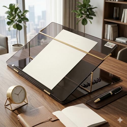 Rasper Acrylic Table Top Elevator Acrylic Writing Desk with Adjustable Height Slant Book Reading Stand Portable Laptop Table Writing Pad (Small Size 16x12 Inches) Premium 8mm Thickness (Smoke Black) - Image 2