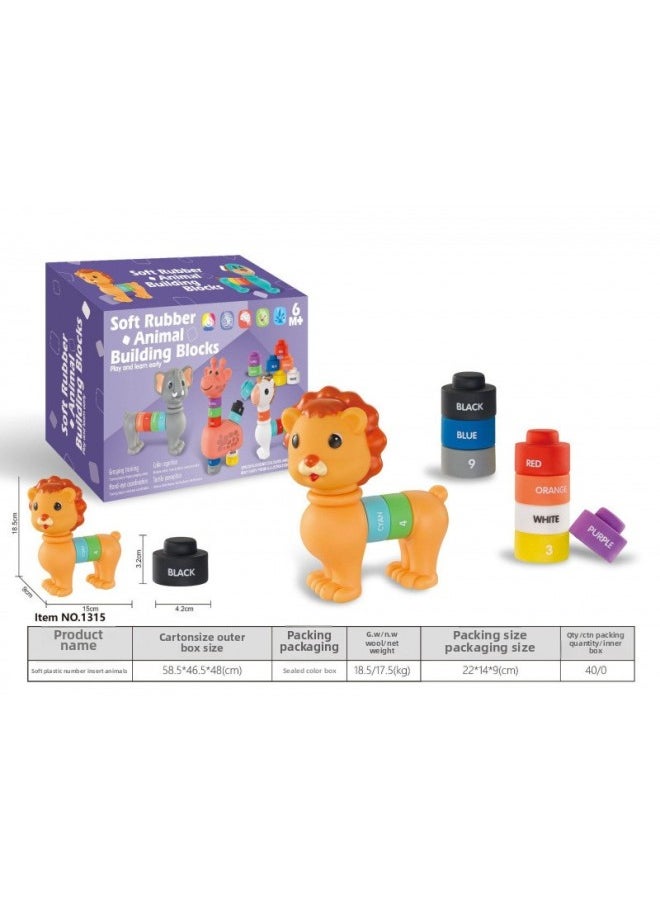 Export Baby Play Soft Glue Stacked Le Sessele Digital Animal Building Blocks Finger Doll Toy-Color:14 Soft Rubber Number Puzzle Animals