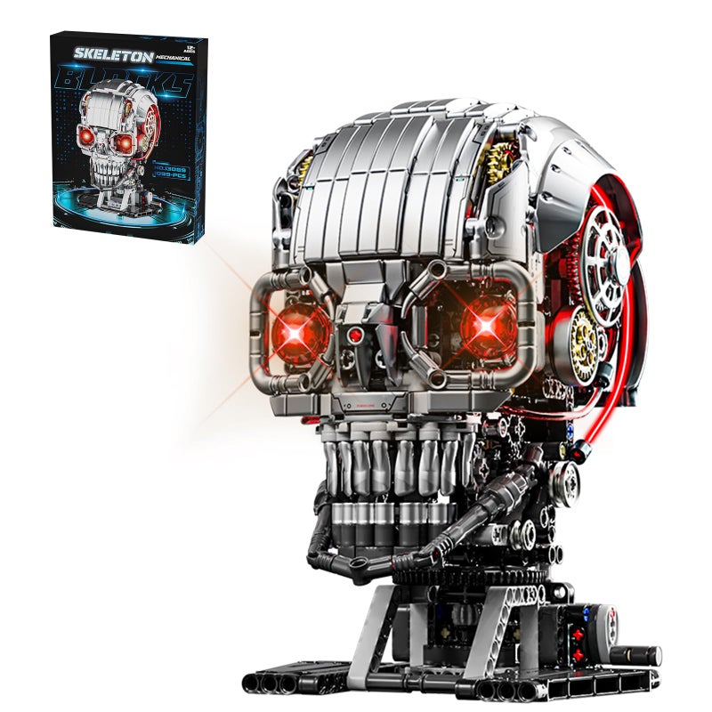 CSNRHG Mechanical Skull Building Block Set 1099 Pieces 3D Poseable Model with Mandibular Teeth Bite Drive for STEM Toys for Kids Adults Perfect for Horror Fans Gothic Room Decor - Image 3