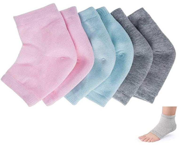 CGBOOM 3 Pairs Moisturizing Gel Heel Socks Vented Unisex Toeless Spa Sock for Foot Care Treatment Cracked Heels Dry Feet Foot Calluses Gray Green Pink