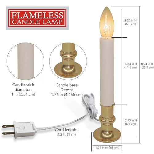 Brite Star Electric Window Candle Lamp - Perfect for Windows, Kitchen & Christmas Decor - Plug in 10 inch Brass Plated Base, White Candle Light, On/Off Timer - Image 5
