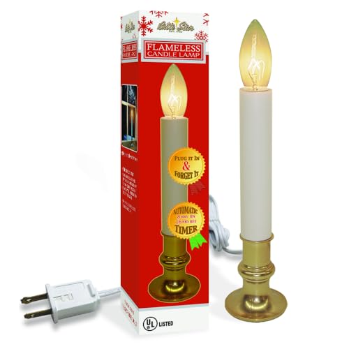 Brite Star Electric Window Candle Lamp - Perfect for Windows, Kitchen & Christmas Decor - Plug in 10 inch Brass Plated Base, White Candle Light, On/Off Timer - Image 3