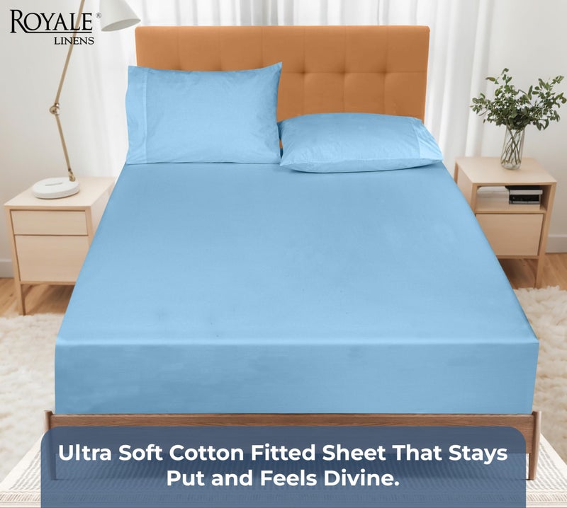 Royale Linens 100% Organic Cotton Fitted Sheet - Percale Weave - Super Soft Deep Pocket Bottom Sheets - Lake Blue Elastic Sheet Queen Size - Queen Fitted Sheets Only - (60"x80"+15", Lake Blue) - Image 5