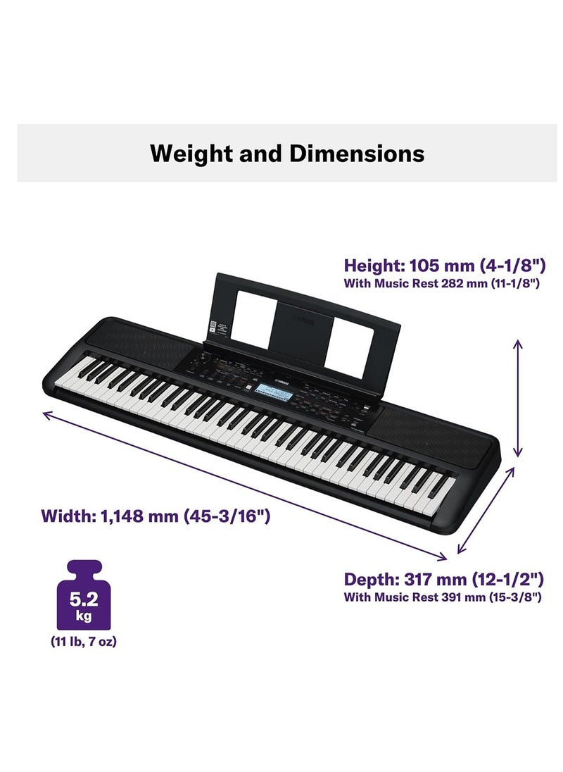 YAMAHA PSR-EW320 76 Touch Sensitive Key Portable Keyboard for Beginners with Music Rest, Power Adapter - Black  - Image 5