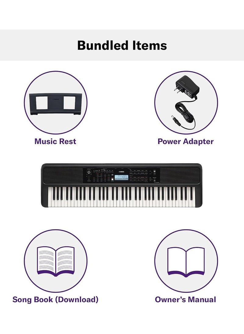 YAMAHA - PSR-EW320 76 Touch Sensitive Key Portable Keyboard for Beginners with Music Rest, Power Adapter - Black - Image 1