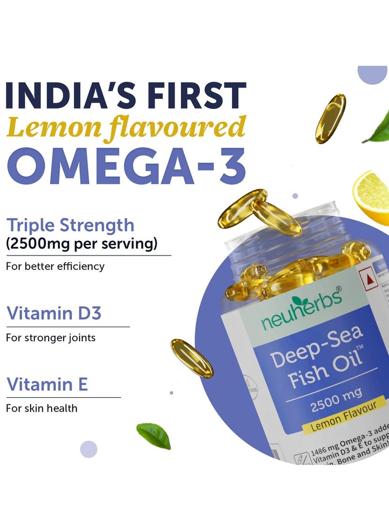 Neuherbs Deep Sea Omega 3 Fish Oil - Omega 3 Supplement Triple Strength 2500 Mg, 60 Softgel for Men and Women, Fish Oil softgels With No Fishy Burps with Lemon Flavour - Image 2