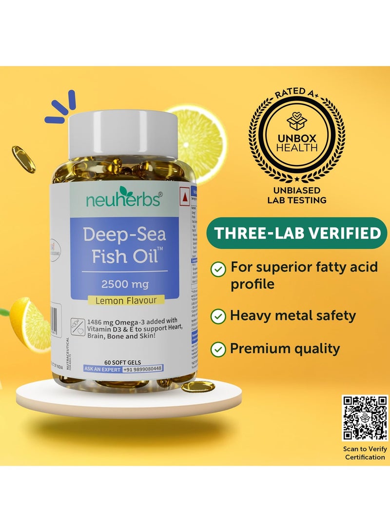 Neuherbs Deep Sea Omega 3 Fish Oil - Omega 3 Supplement Triple Strength 2500 Mg, 60 Softgel for Men and Women, Fish Oil softgels With No Fishy Burps with Lemon Flavour - Image 4
