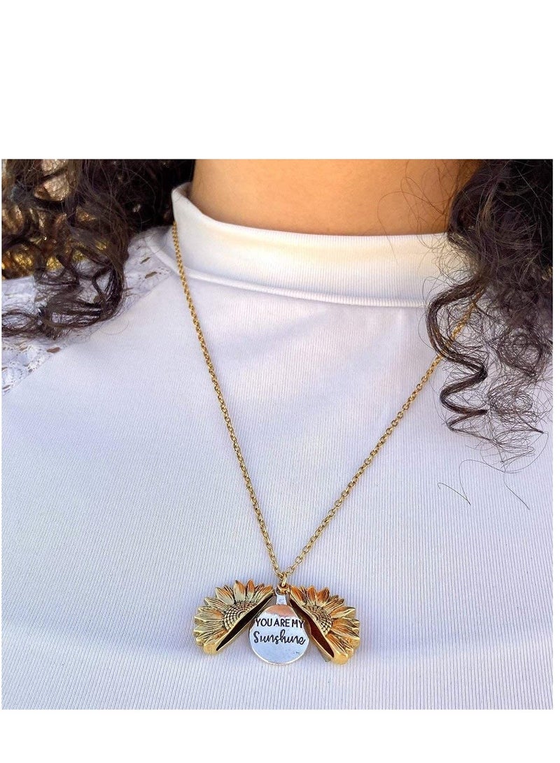 Engraved Necklace Inspirational Sunflower Locket Necklace Jewelry for Women Girlfriend. Birthdays, Valentine's Day