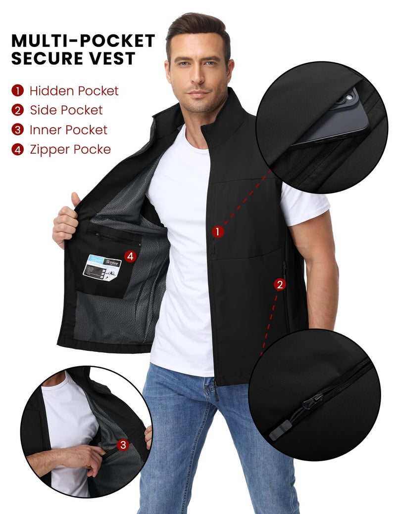 Eisctnd Men's Lightweight Quick Dry Vest Sleeveless Outdwear Utility Jacket for Travel Hiking Fishing Photography Camping(Black-M) - Image 4