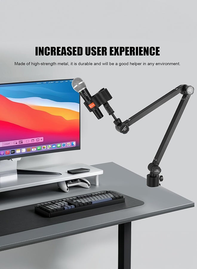 WALALLA Professional Microphone Boom Arm with Upgraded Clip - Heavy Duty Desk Stand for 2.5kg Studio Mics, Enhanced Grip & Stability for Podcasting/Streaming - Image 4