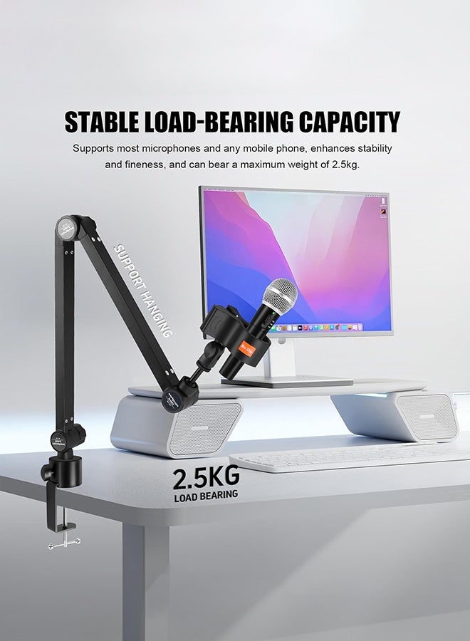 WALALLA Professional Microphone Boom Arm with Upgraded Clip - Heavy Duty Desk Stand for 2.5kg Studio Mics, Enhanced Grip & Stability for Podcasting/Streaming - Image 5